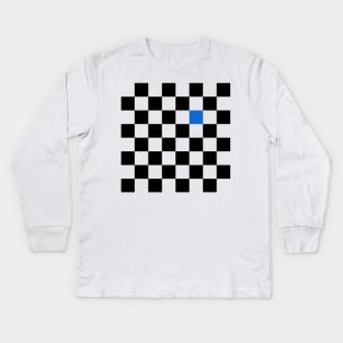 Checkered Black and White with One Blue Square Kids Long Sleeve T-Shirt